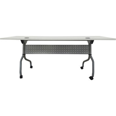 Rectangle 2 Person Flip Top Modular Training Table with Casters and Modesty Panel and Cable Management