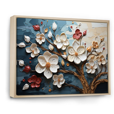 Arbre dynamique à pétales blancs et roses IV - art floral abstrait