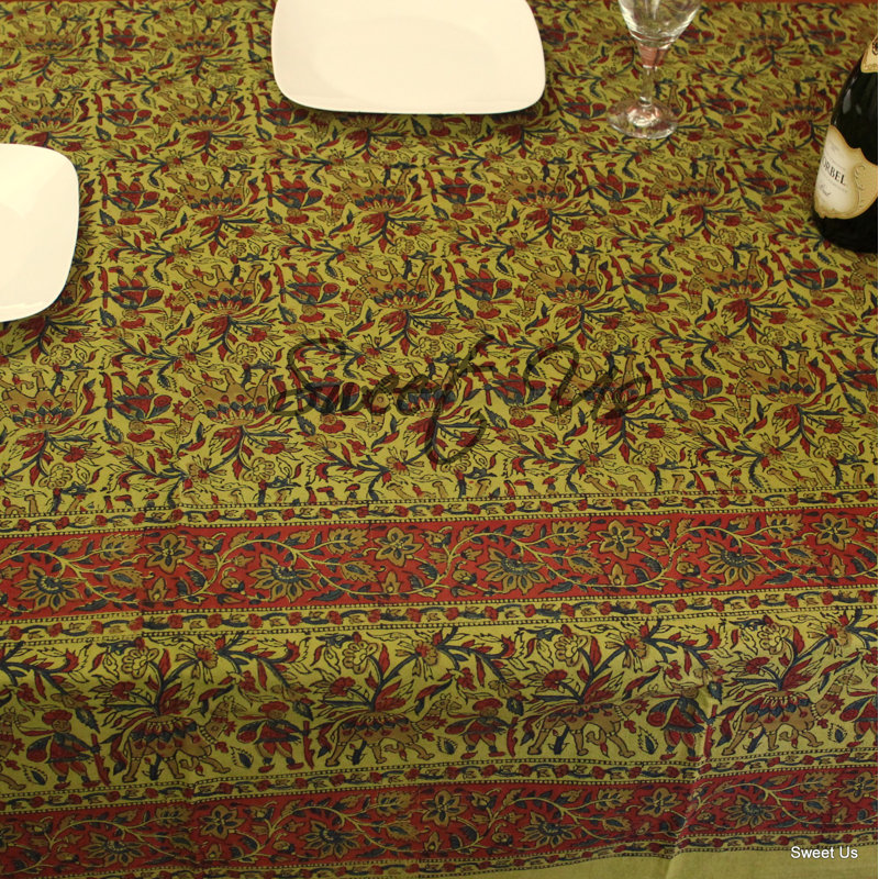 Misue Rectangle Floral Cotton Tablecloth, 106" x 70"
