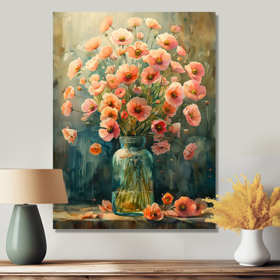 Bouquet de roses roses et vertes, pot de lait, art mural salon