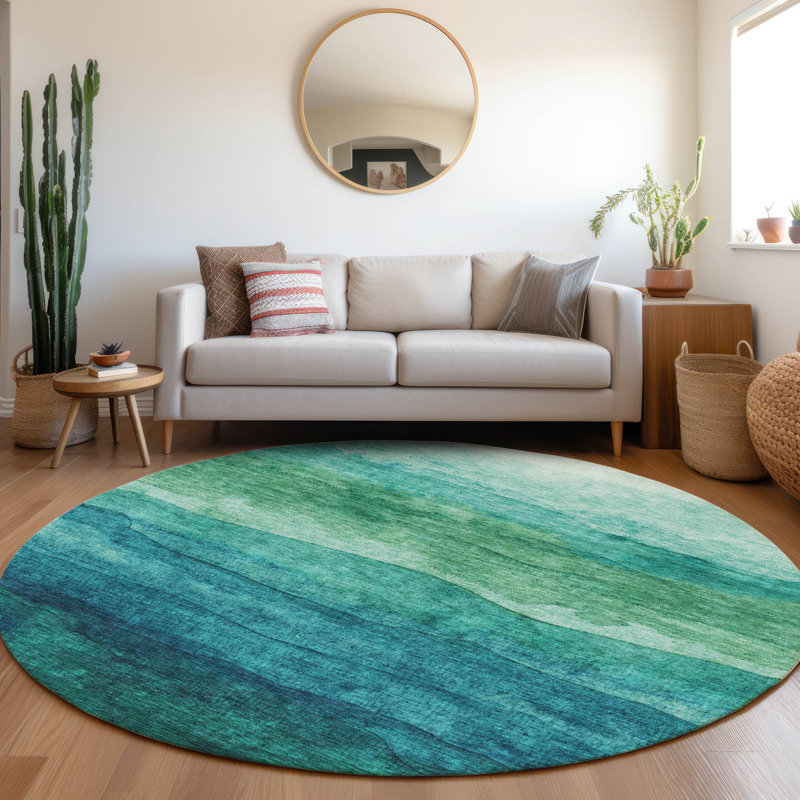 Tapis intérieur / extérieur bleu sarcelle lavable Elien - LOOMlan, 8 pi x 8 pi