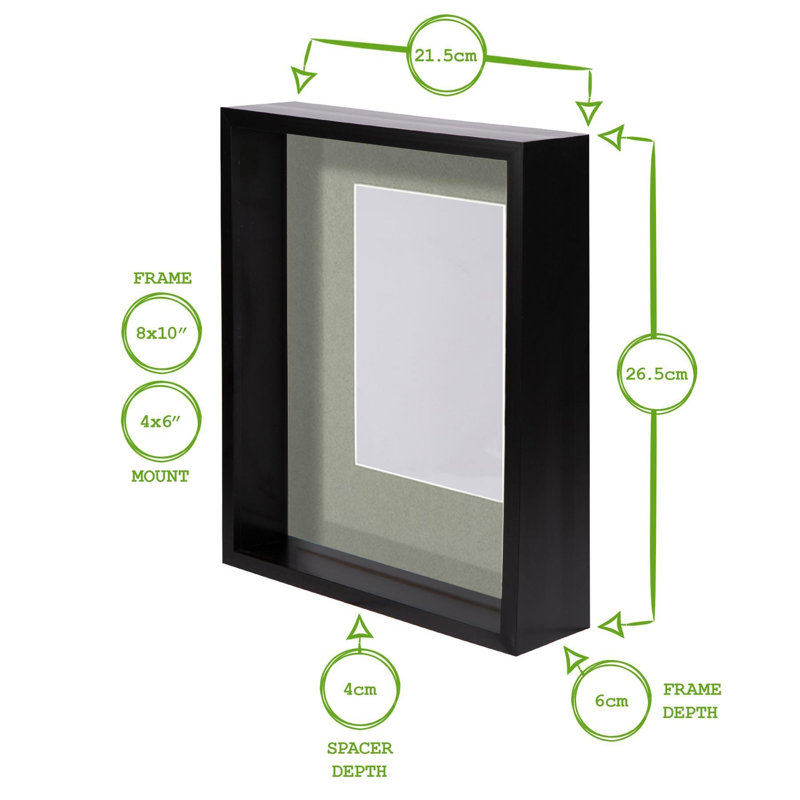 Nicola Spring - 8" x 10" 3D Deep Box Photo Frame - 4" x 6" Mount, Black