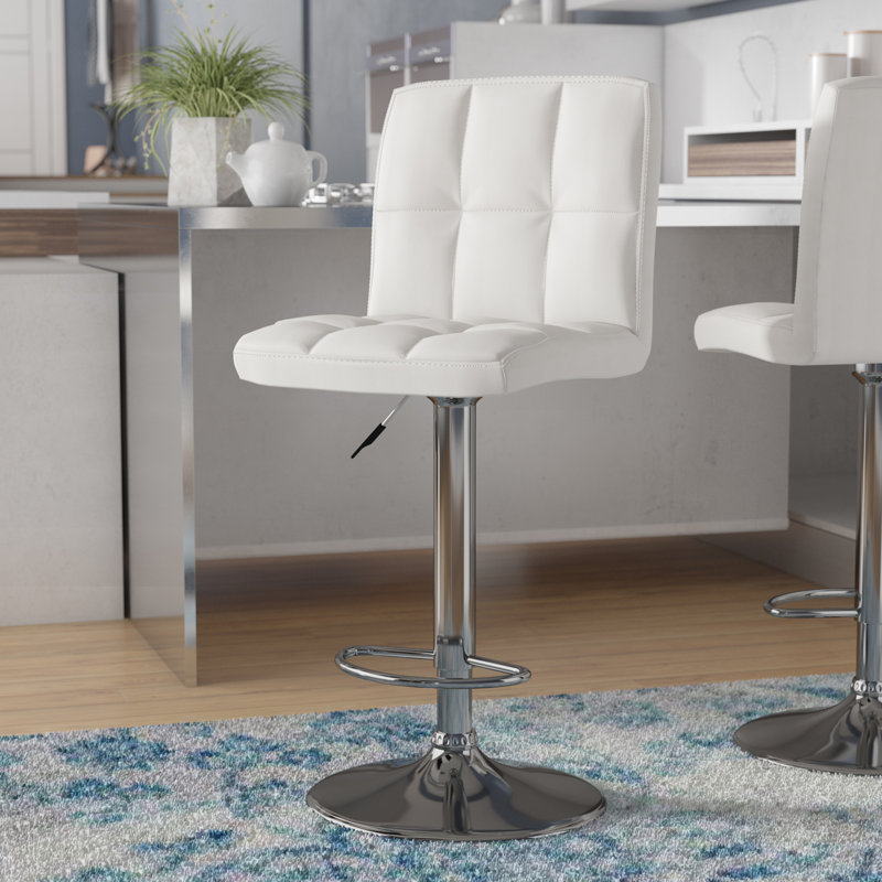Aishvi Swivel Upholstered Adjustable Height Counter Stool with Metal Frame, White