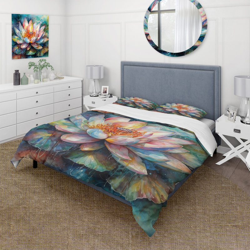 Ensemble de housse de couette en microfibre / polyester Pink Lotus Floral Dreams II Bedding