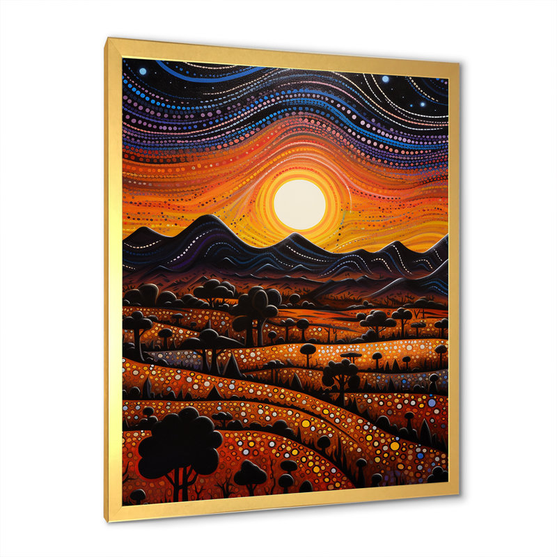 «Native Ancestral Sunrise Landscape I», reproduction sur toile, Cadre doré simple, H 20 po x l 12 po x P 1 po