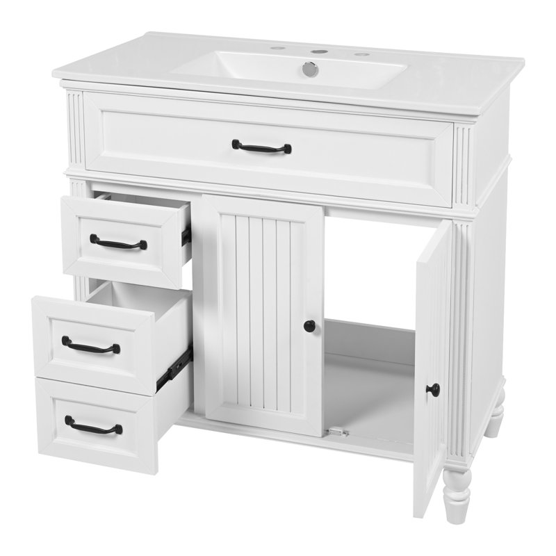Meuble-lavabo de salle de bain avec lavabo - Armoire avec tiroirs, structure solide et panneau de fibres à densité moyenne