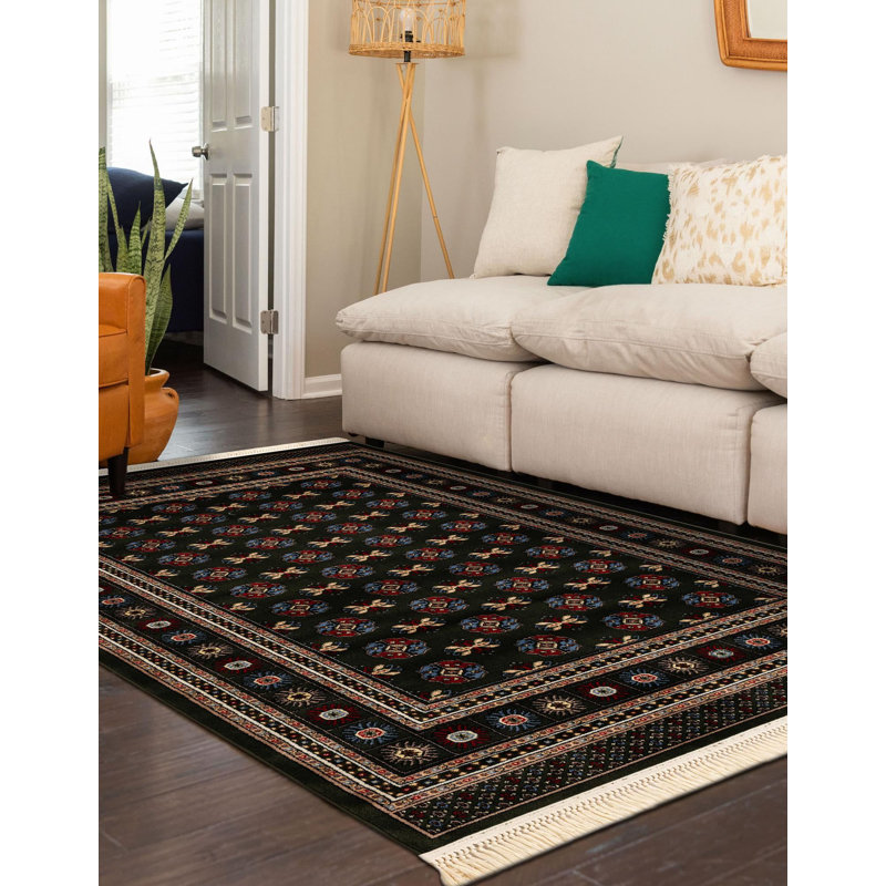 Tapis traditionnel Hinshaw vert foncé, Rectangle 2 pi x 3 pi 1 po