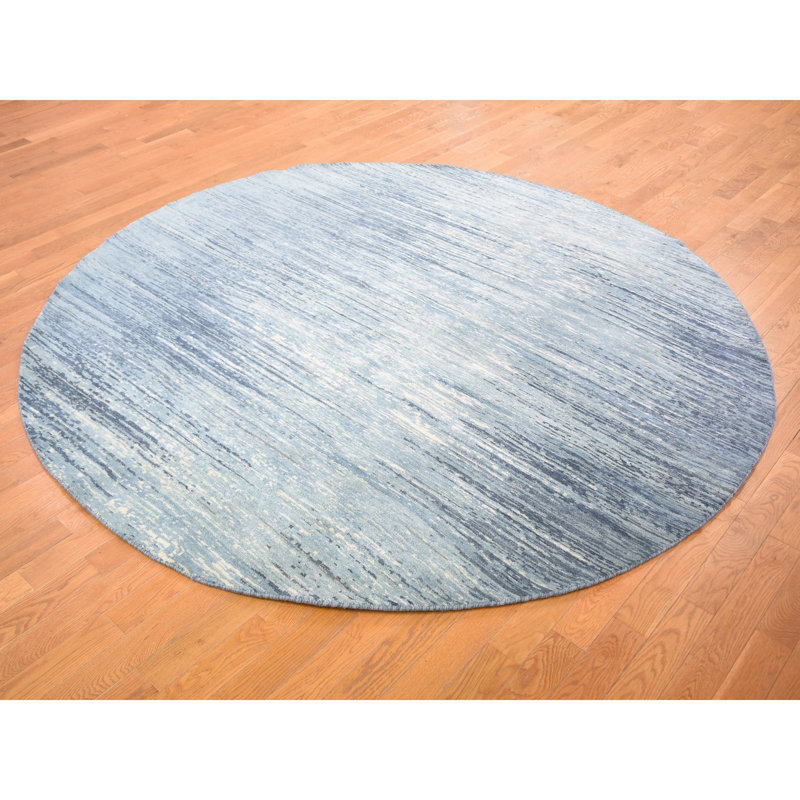 Tapis décoratif noué à la main bleu de conception unique 8 pi New Age