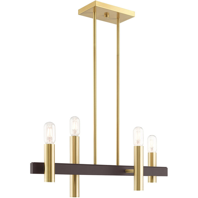 4 - Light Linear Chandelier, Satin Brass with Bronze Accents