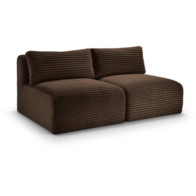 Canapé Carmean, 2 sans accoudoirs, Velours côtelé texturé brun