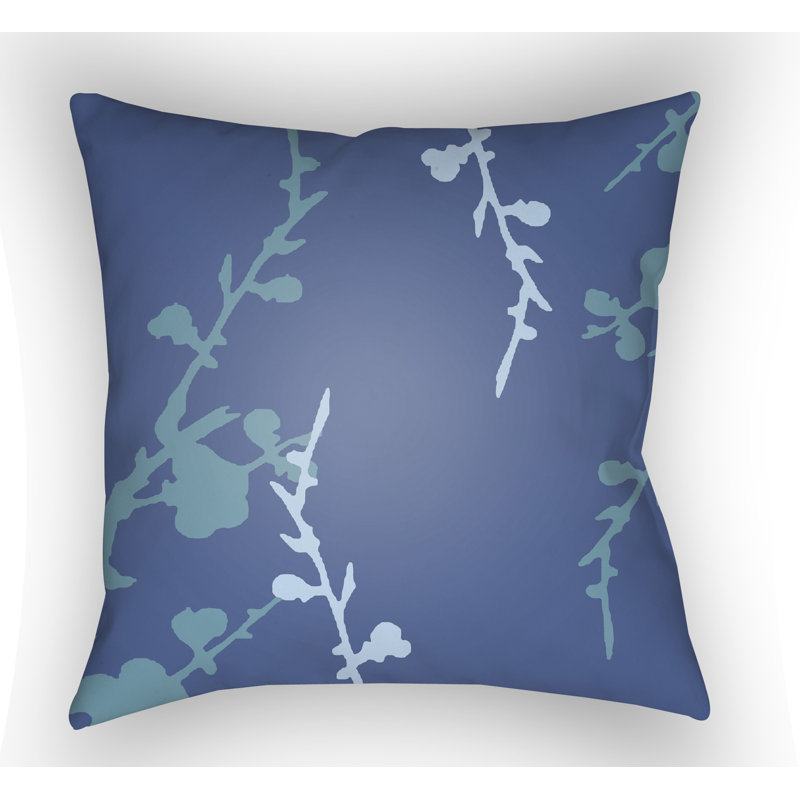 Chinoiserie Floral Floral Outdoor Throw Pillow, Grey/Blue, 20" H x 20" W x 4" D