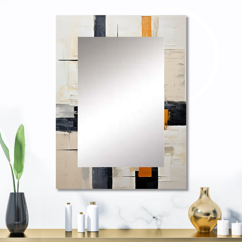 Ivoire Illusions Abstract Shapes II - grand miroir mural à formes abstraites, miroir décoratif blanc, impression sur métal