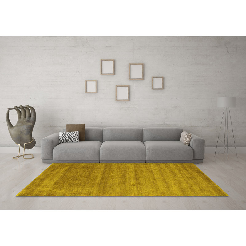 Tapis en chenille / polyester tissé à la machine en jaune / brun, Carré 4 pi