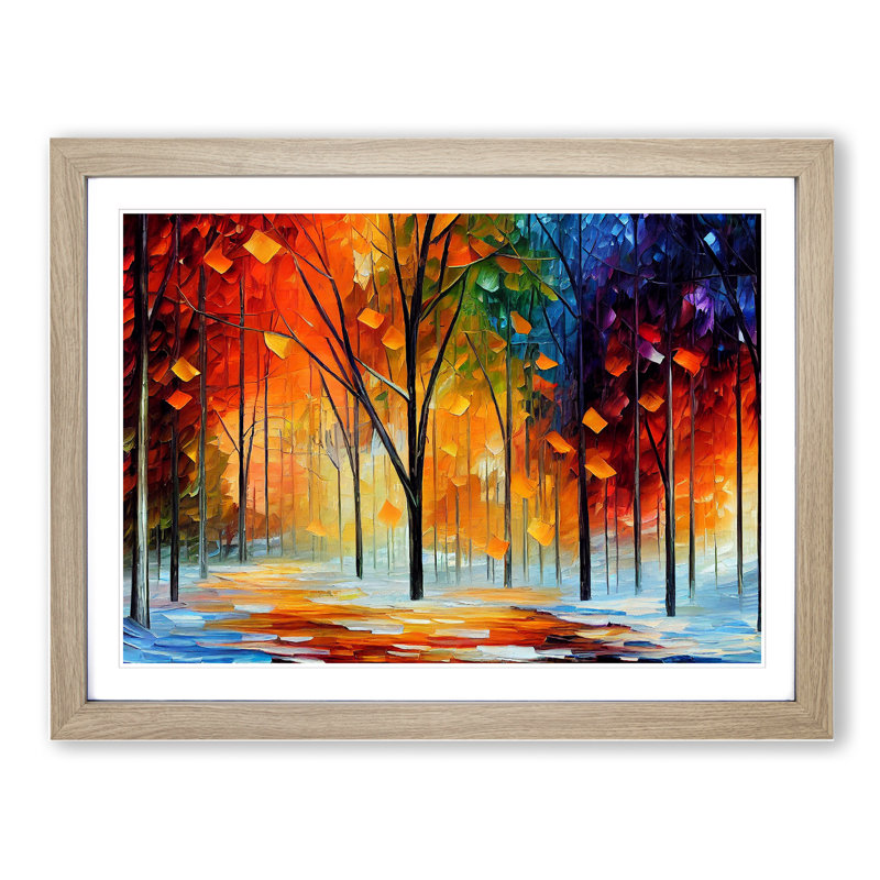 Pretty Winter Forest Vol.1 Abstract - Single Picture Frame Painting, 25cm H x 34cm W x 2cm D, Oak Framed