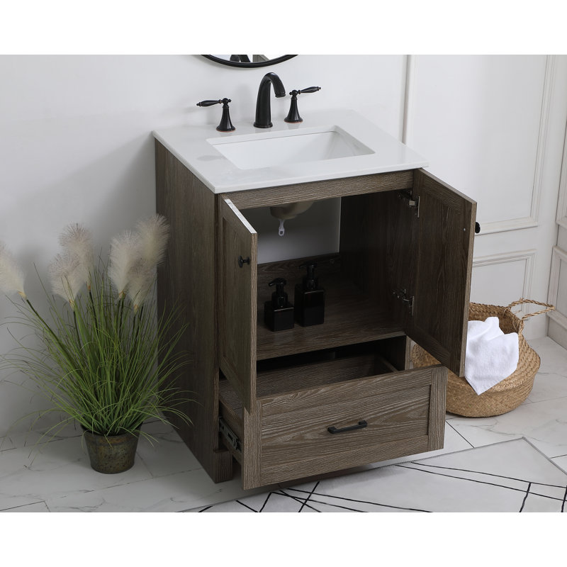 Soma 24'' Single Bathroom Vanity with Engineered Marble Top, Weathered Oak