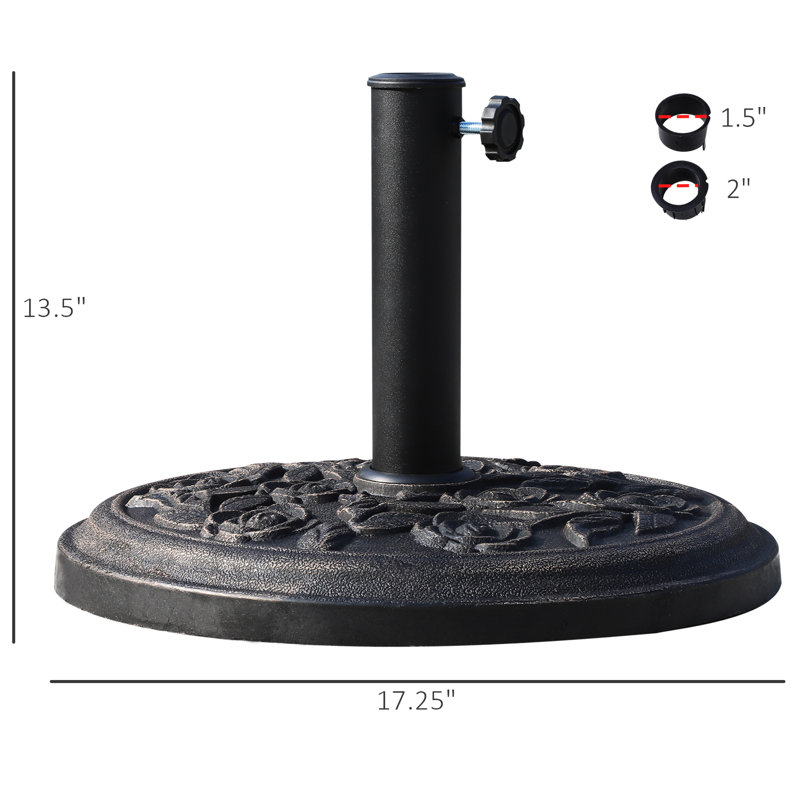 Support de parasol 17 po en résine de 17 lb, décoratif pour cour, terrasse, pelouse - 5 0,5 po, poteau de 0,89 po, coloration bronze avec motif, pelouses, terrasses, style jardins