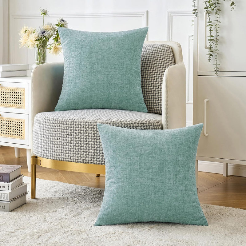 Housses de coussin en chenille 18 po x 18 po, paquet de 2 housses de coussin Boho, Vert aqua