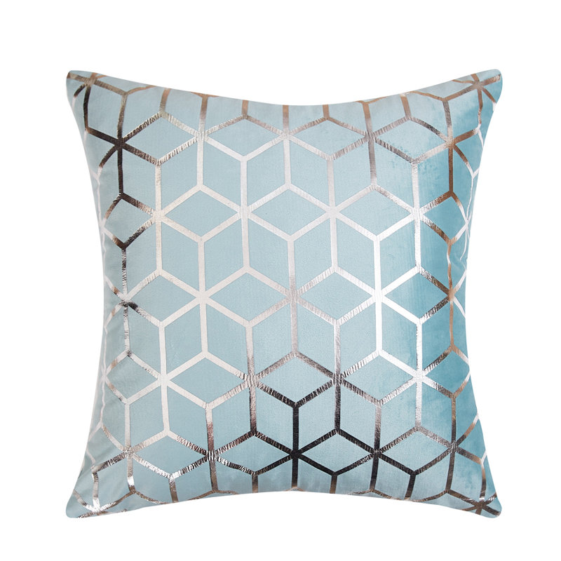 Geometric Velvet Pillow Cover, Blue, 20" x 20"