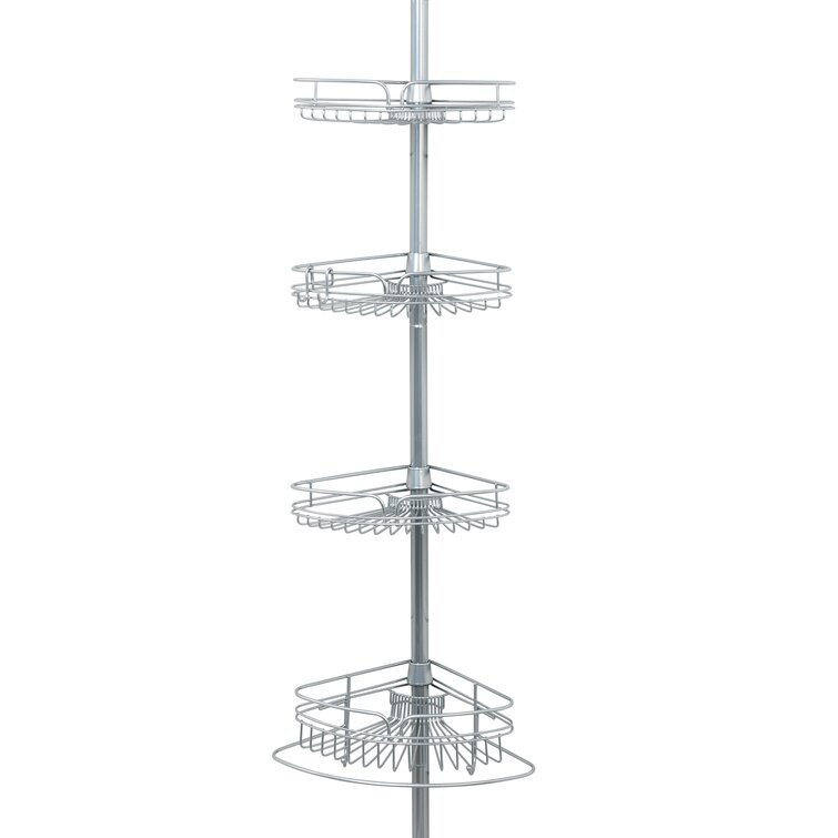 White Tension Pole Shower Caddy with 4 Shelves, 60 to 97