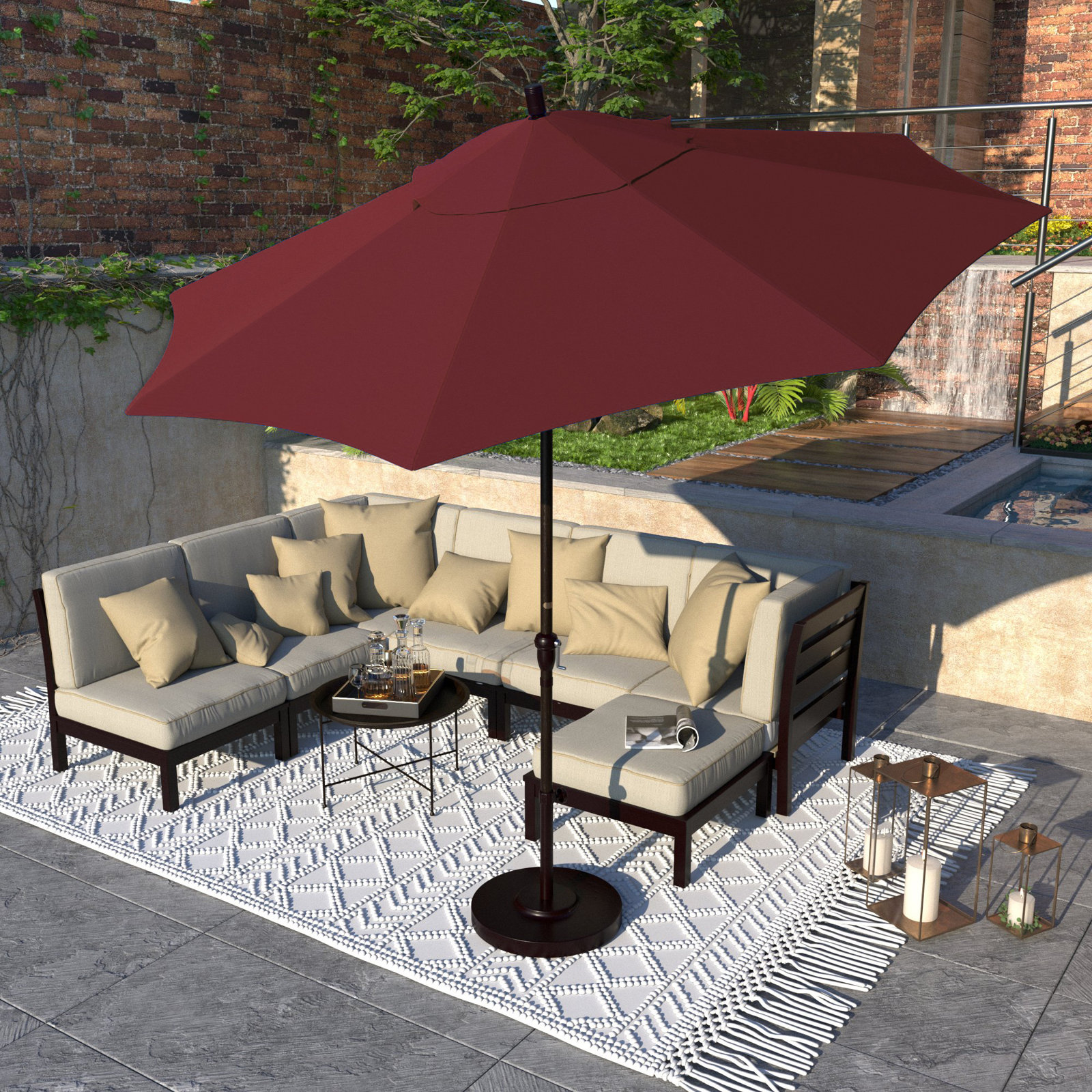 Camry 9-Foot Bronze Aluminum Market Patio Umbrella With Crank Lift And Autotilt In Sunbrella®