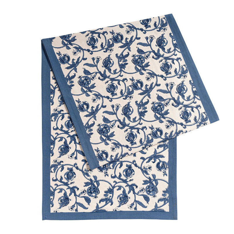 Granada Cornflower Blue Handmade Floral Table Runnner, 90" L x 16" W, Blue