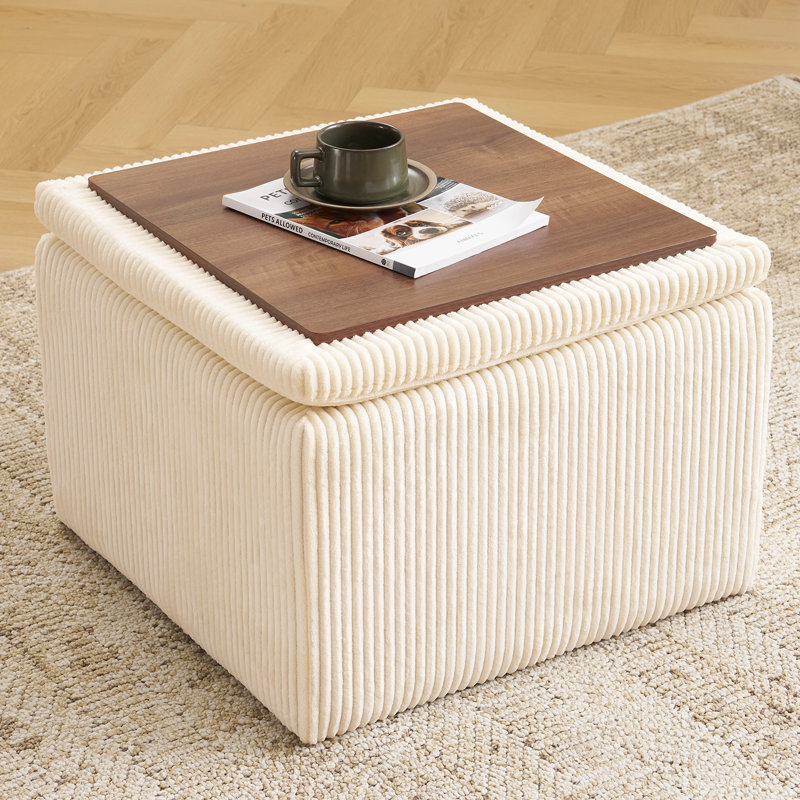 Cube Storage Ottoman,  Multi-Functional Footrest, Corduroy Beige, Beige, Corduroy
