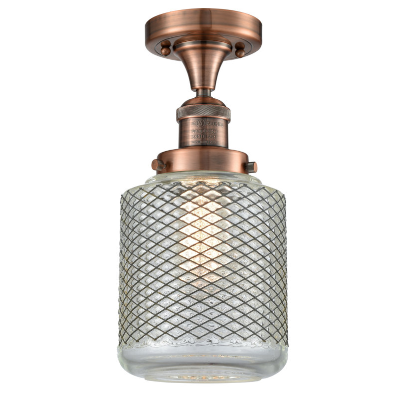 Pylant Glass Semi Flush Mount, 6 Watt Vinage LED Bulb, Antique Copper