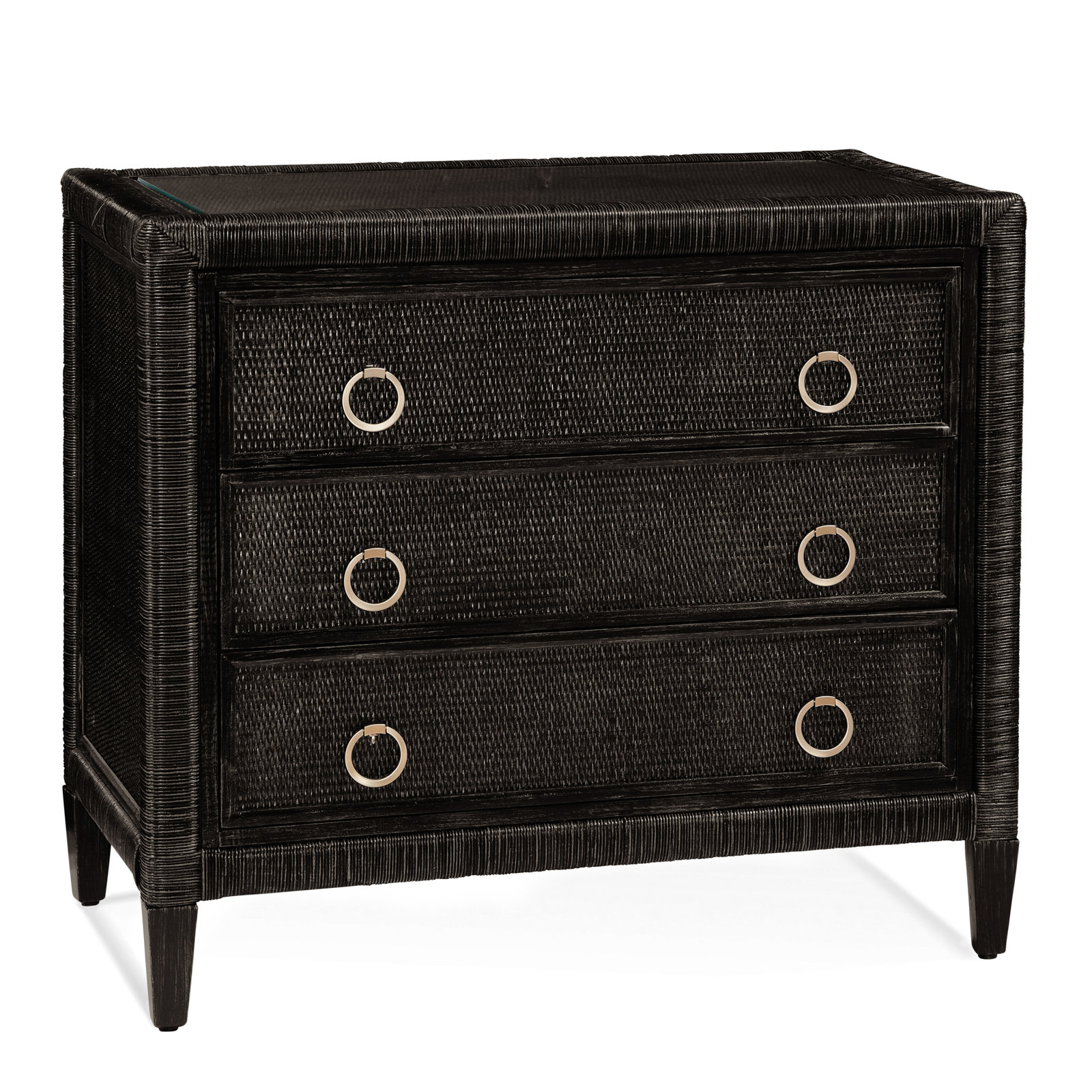 Warwick 36" Wicker Dresser, Antique Black, Satin Brass