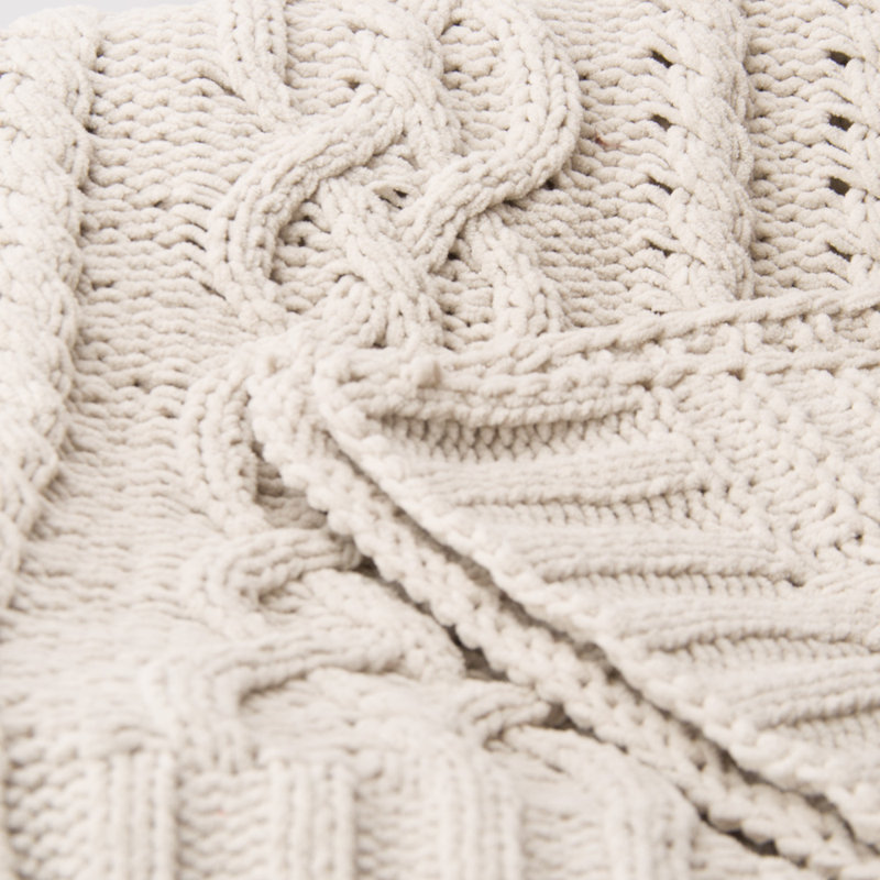 Battilo Light Grey Knitted Chenille Throw Blanket, 51" x 67"