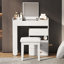Meuble-lavabo 3 en 1 avec miroir rabattable, éclairage DEL, longueur réglable et grands tiroirs - Coiffeuse multifonctionnelle élégante pour la maison-781836600