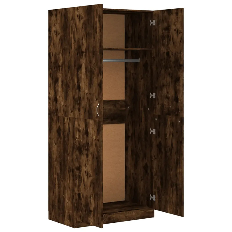 Benefiel 2 Door Wardrobe, 200cm H x 90cm W x 52cm D, Smoked Oak