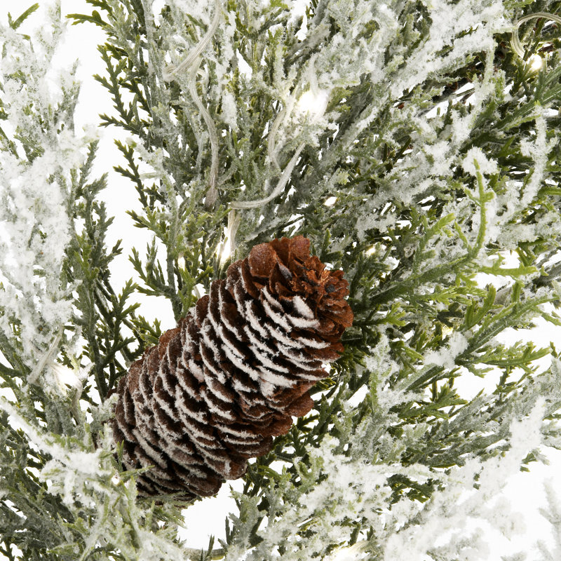 Couronne de Noël enneigée 24 po avec pommes de pin pré-éclairées The Holiday Aisle®