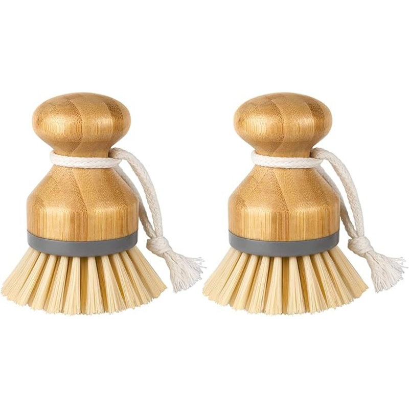 Brosse à palmier en bambou, brosse à récurer pour vaisselle, casseroles, casseroles, paquet de 2
