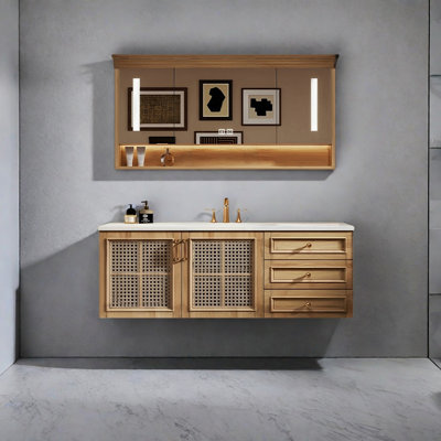 Armoire de salle de bain en rotin de style rétro