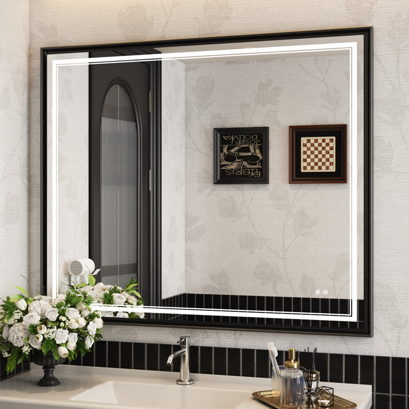 Miroir de salle de bain à miroir pour salle de bain, Noir mat, 32 po x 36 po