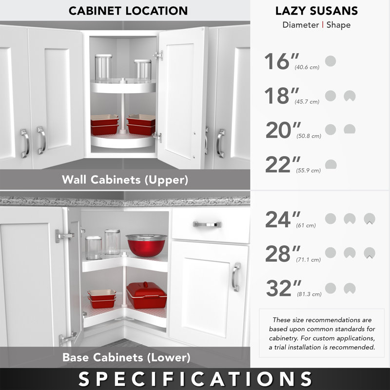 Rev-A-Shelf Polymer 2-Shelf 20" D-Shaped Lazy Susan Organizer for Corner Wall Kitchen Cabinets, Almond