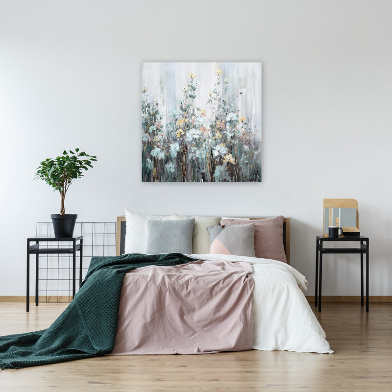 Fleurs dans le coin - peinture sur toile tendue, H 40 po x l 40 po x P 1,5 po