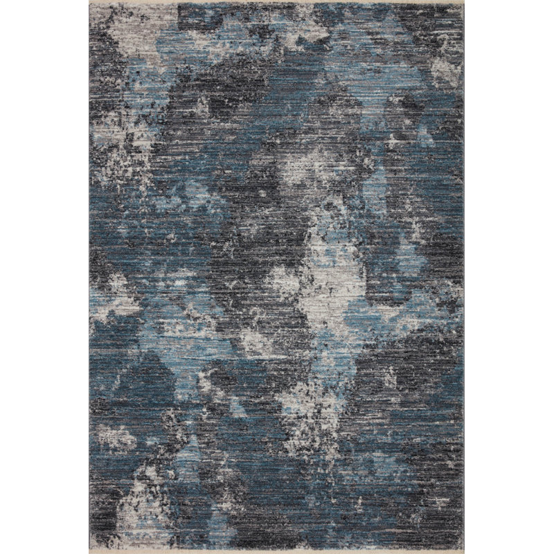Tapis bleu / noir / gris Ballyrashane, Rectangle 11 pi 6 po x 15 pi 7 po