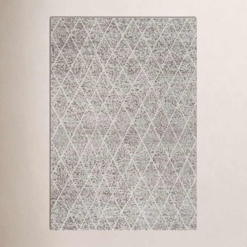 Huberty Hand Woven Wool/Cotton Geometric Rug in Ivory / Stone, Rectangle 8' x 10'
