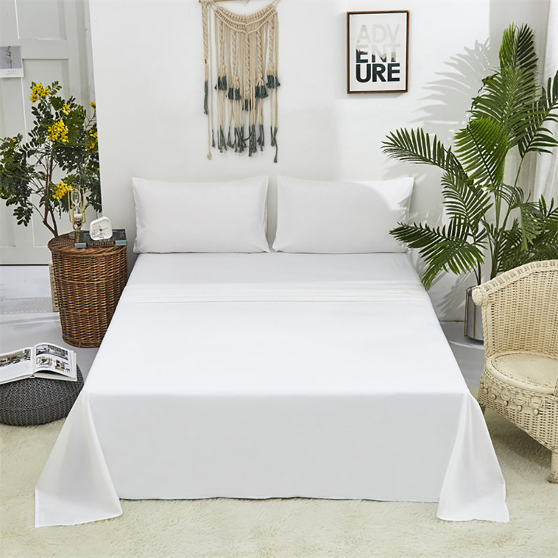 Solid Color Sheet Set 4 PCs Bedding Sheet Set 1 Fitted Sheet 1 Flat Sheet 2 Pillowcases, White