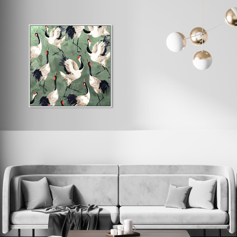 «Animals Grazing Cranes Birds», impression sur toile, H 30 po x l 30 po, Toile encadrée, White