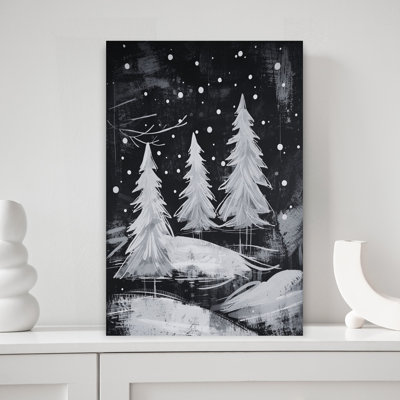 Snowy Winter Trees Peaceful Serene Abstract Christmas Tree Forest Landscape Wall Art Print 1 Piece Wrapped Canvas Wall Art