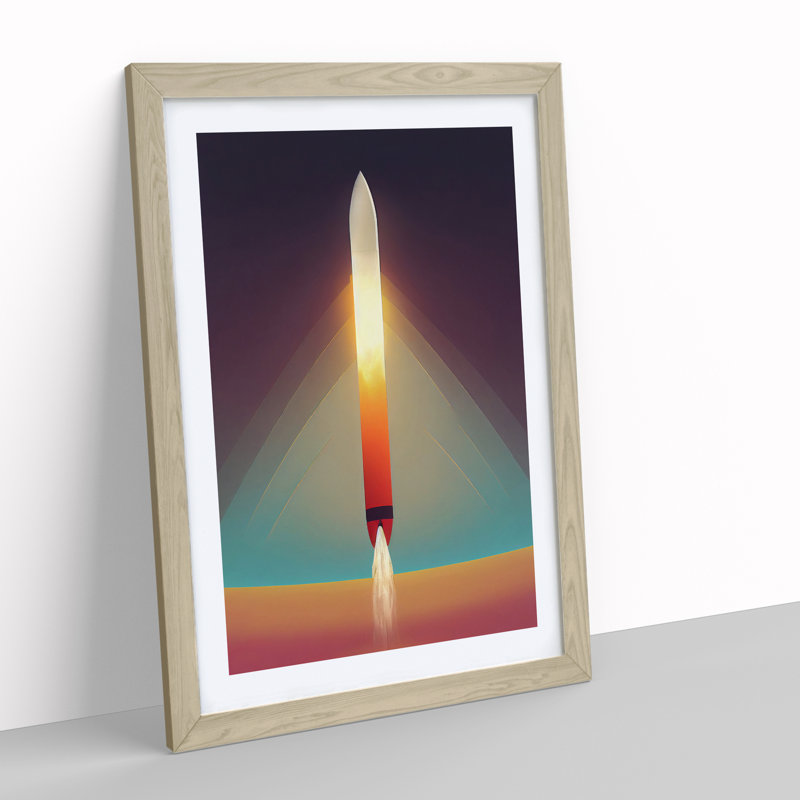 The Beaming Spaceship Rocket 1 Piece Single Picture Frame Wall Art, 46cm H x 34cm W x 2cm D, Oak Framed