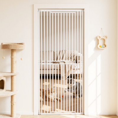 Extra Tall Pet Gate for Cats, 28-34 in  Adjustable Width, 78.7 in High Dog Gate, with Pressure Mount Kit and Wall Mount Kit, 1.2 in Narrow Bar Spacing, for Stairs, Doorways, and House, White