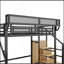 Lit mezzanine double avec escalier, lit mezzanine double en métal avec tablettes de rangement, lit mezzanine haut avec garde-robe