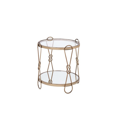 Table de bout à miroir en forme de tambour avec compartiment de rangement ouvert