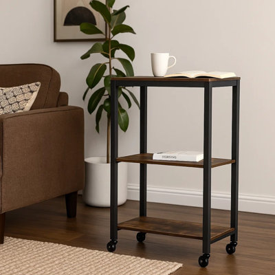 Serving Bar Cart, 2 Storage Shelves, 24 Inch Black Metal by Benjara