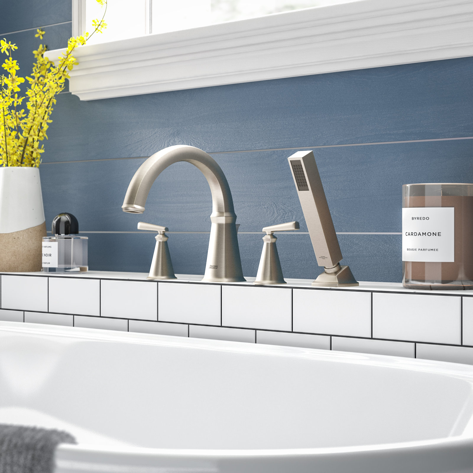 Edgemere Deck Roman Tub Faucet with Diverter, Brushed Nickel