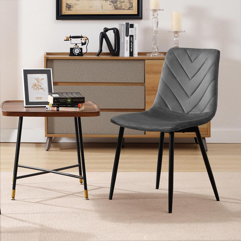 Amalia 43.5cm H Velvet Upholstered Full Back Side Chair, Grey/Brown/Blue