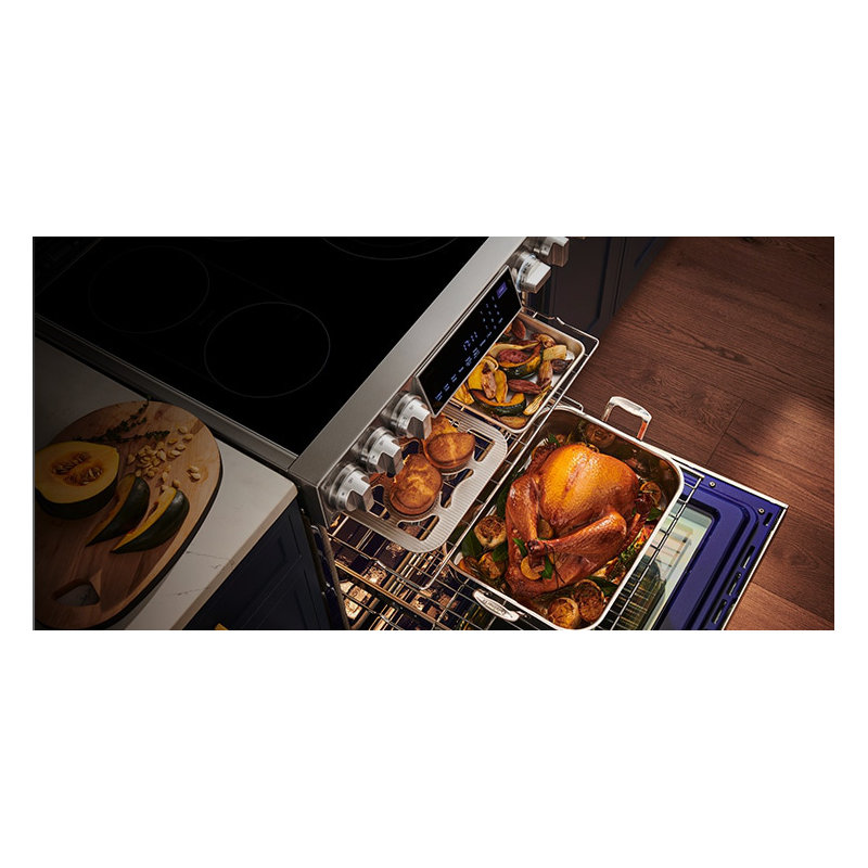 30" 6.3 cu. ft. Smart Slide-in Electric Range with Convection Oven, Essence White